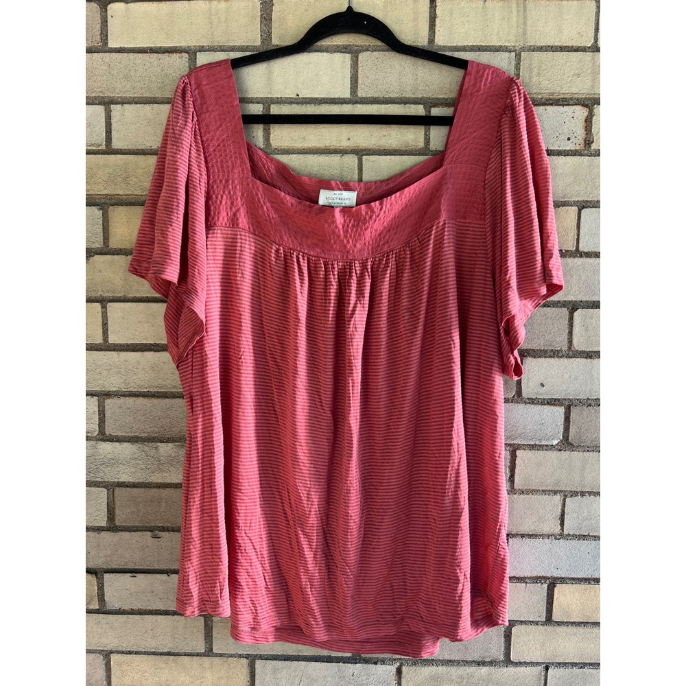 Lucky Brand Pink Burnout Striped Square Neck Flutter Sleeve Blouse Plus Size 3X